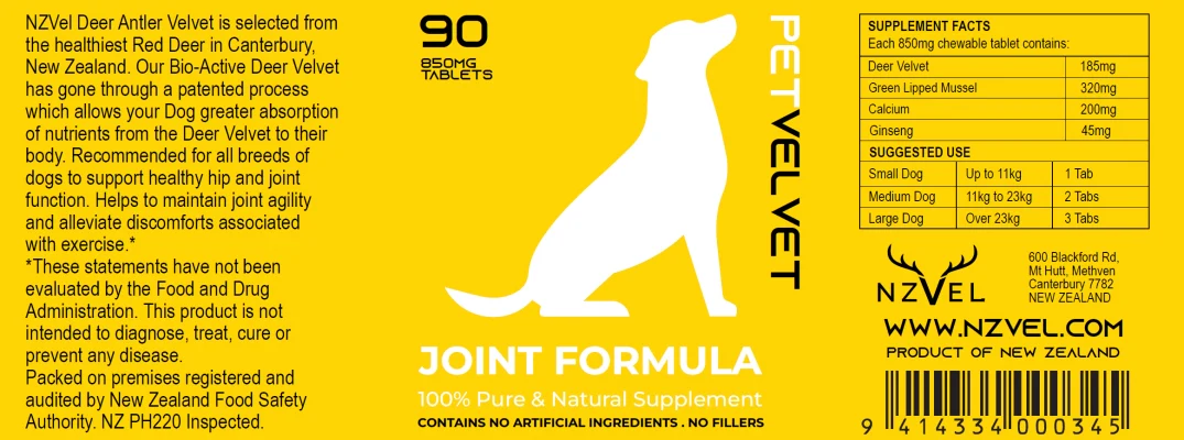 Label Pet Velvet Joint formula